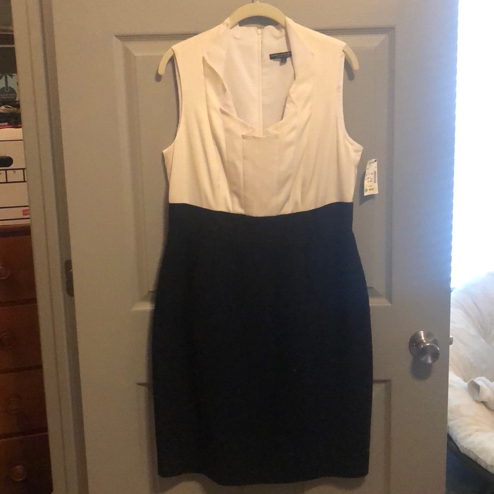 Navy and white business professional dress